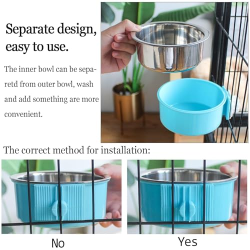 kathson Crate Dog Bowl, Removable Stainless Steel Hanging Pet Cage Bowl Food & Water Feeder Coop Cup for Cat, Puppy, Birds, Rats, Guinea Pigs (3 PCS, Size: L, Blue, Green, Pink) - color: Size: L (Blue, Green, Pink), size: 3 PCS
