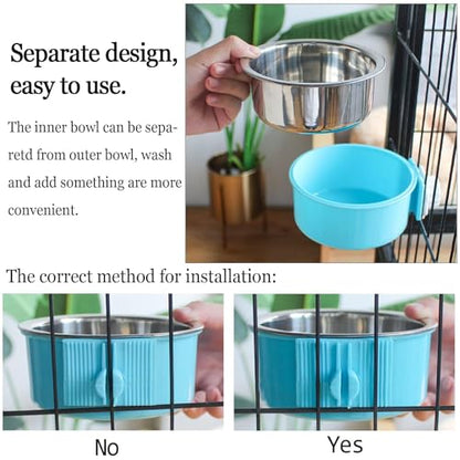 kathson Crate Dog Bowl, Removable Stainless Steel Hanging Pet Cage Bowl Food & Water Feeder Coop Cup for Cat, Puppy, Birds, Rats, Guinea Pigs (3 PCS, Size: L, Blue, Green, Pink) - color: Size: L (Blue, Green, Pink), size: 3 PCS