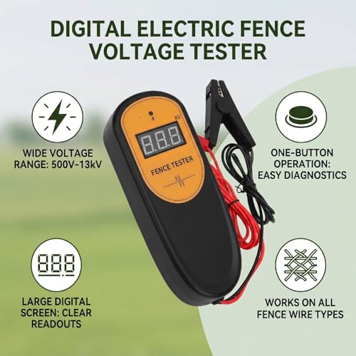 Generic Electric Fence Voltage Tester ABS Digital Fence Fault Finder 500V to 13KV Large Screen One Button Circuit Protection for Farm Ranch Horse Testing