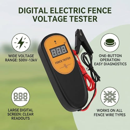 Generic Electric Fence Voltage Tester ABS Digital Fence Fault Finder 500V to 13KV Large Screen One Button Circuit Protection for Farm Ranch Horse Testing