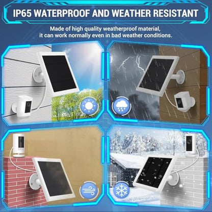 IP65 Solar Panel Outdoor for Ring Cameras (White 2P) Spotlight Cam Plus/Pro Stick Up Cam/Pro Wireless Outdoor with 10FT/3M Long Cable Dustproof Waterproof - color: White 2P