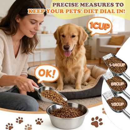 Mity rain Dog Food Scoop Stainless Steel with Long Handle, Precise Dog Food Measuring Cup 1.5, 1 1/4, 1, 3/4, 1/2 Cup, Pet Scoop for Cats, Rabbits, Animals, Metal Spoon for Dog Food Storage (1.5CUP) - size: 1.5CUP