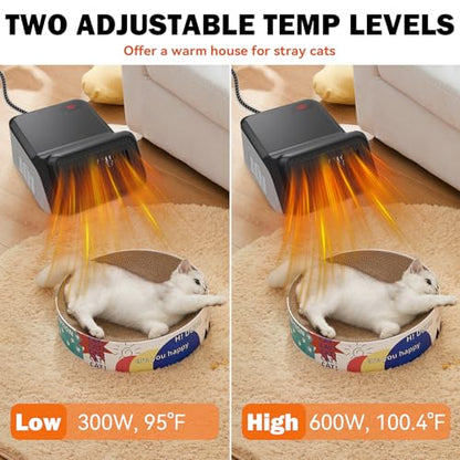 Dog house heater for chicken coop pet, adjustable temperature of 300W/600W for winter warmth, low noise, overheat protection, bite-proof wires, suitable for indoor and outdoor use