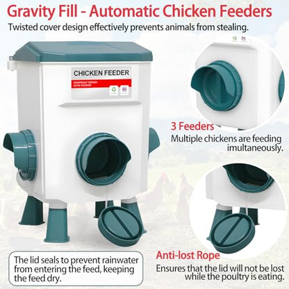 Chicken Feeder and Waterer Set, Chicken Coop Accessories with Hanging Chickens Poultry Feeder and Chicken Waterer Kit No Waste, 3 Gallon/26 Pounds, Blue - color: Blue, size: 12KG