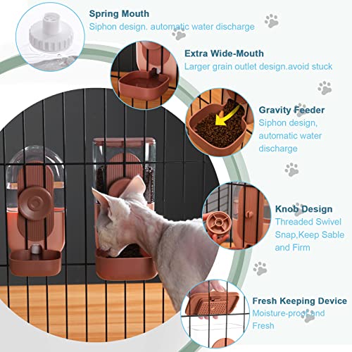 Lemtrflo Hanging Automatic Food Water Dispenser,Gravity Rabbit Feeder and Water Dispenser Set for Bunny Chinchilla Guinea Pig Hedgehog Ferret - color: Brown