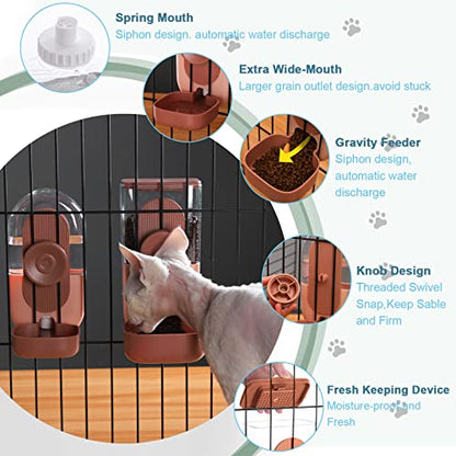 Lemtrflo Hanging Automatic Food Water Dispenser,Gravity Rabbit Feeder and Water Dispenser Set for Bunny Chinchilla Guinea Pig Hedgehog Ferret - color: Brown