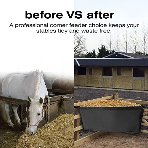 ASOOLL Horse Corner Hay Feeder with Large Capacity, Mesh Bottom and Metal Snaps, Fit for Horse Trailer Stall
