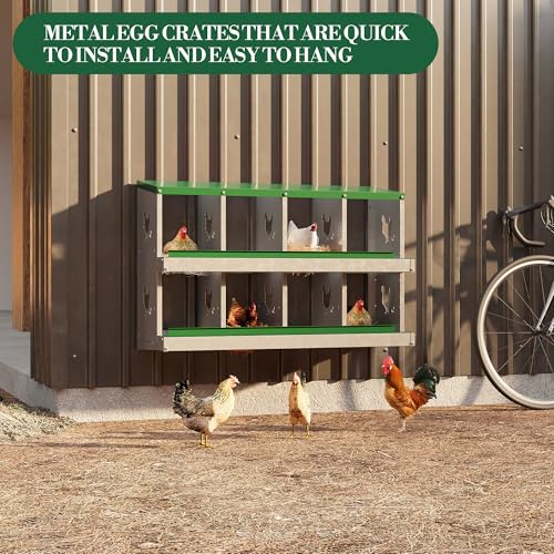 Chicken Nesting Box,8 Compartments Galvanized Steel Metal Chicken Laying Box with Roll Out Egg Collection,Wall Mount Chicken Nesting Boxes,Easy Egg Collection, Hen Roosting Boxes - color: Green, size: 8 Holes