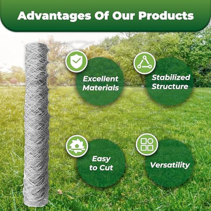 72 in x 150 ft, 2 inch Metal Mesh Pencing, Chicken Wire Fencing, Hexagonal Galvanized Mesh, Poultry Wire Netting for Chicken, Duck, Goose, Rabbit Fencing - size: 72 in x 150 ft 2 in