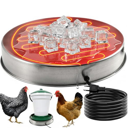 H&G lifestyles Chicken Water Heater, Heated Chicken Waterer | Poultry Water Heater for Winter, Compatible with 5 Gallons Chicken Waterer,13 Inches Stainless Steel Chicken Water Heater