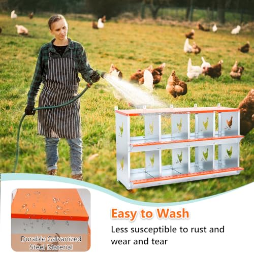 8-Bay Metal Chicken Nesting Box for Hens and Ducks, Wall-Mounted Galvanized Steel Coop Nest with Ventilation, Easy Assembly (8-Orange) - color: 8-Orange