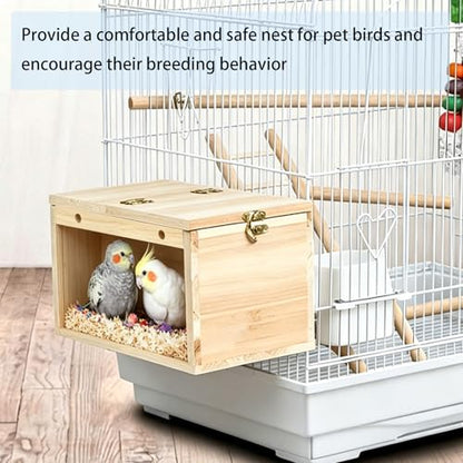 Tfwadmx Parakeet Nesting Box, Transparent Bird Nest Breeding Box, Wood Parrot Nest Box with Perch Bird Cage House for Cockatiel Lovebirds Budagie Canary Finch(L) - color: L