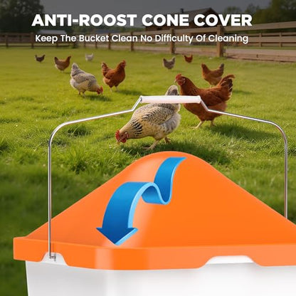 Eggluuz 5 Gallons Chicken Waterer Bucket with Chicken Water Cups, Adjustable Legs and Anti-Roost Cone