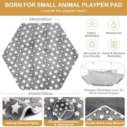 VitalCozy Hamster Playpen with Mat Small Animal Cage Tent Breathable Transparent Guinea Pig Playpen Waterproof Portable Yard Fence Mat Foldable Exercise Playpen Outdoor Indoor (Gray,Star) - color: Gray