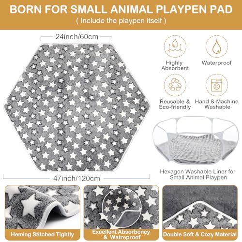 VitalCozy Hamster Playpen with Mat Small Animal Cage Tent Breathable Transparent Guinea Pig Playpen Waterproof Portable Yard Fence Mat Foldable Exercise Playpen Outdoor Indoor (Gray,Star) - color: Gray