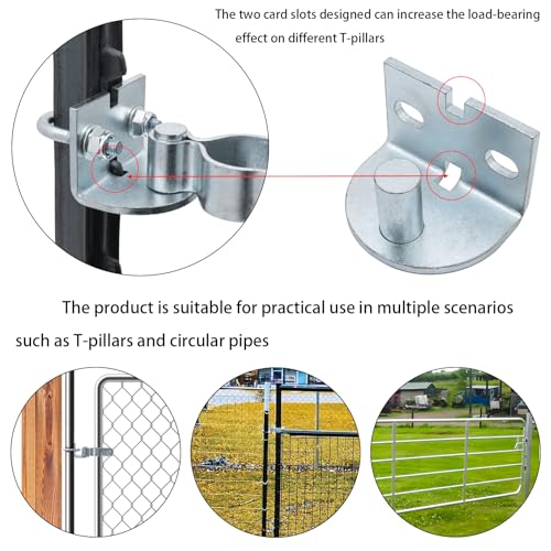 2 Pack T-Post Gate Hinge Kit, Heavy Duty 1-3/8" U-Bolt Clamps for T-Post & 1-3/8" Pipe - Farm Gate Hardware for Chain Link, Metal Post & Wood Gates