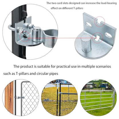 2 Pack T-Post Gate Hinge Kit, Heavy Duty 1-3/8" U-Bolt Clamps for T-Post & 1-3/8" Pipe - Farm Gate Hardware for Chain Link, Metal Post & Wood Gates