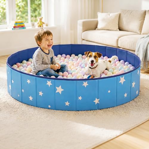 47in Extra Large Dog Ball Pit – Foldable Pet Playpen Ball Pool for Large Dogs, Puppies and Cats, Indoor Outdoor Playpen (Balls Not Included) (Blue)