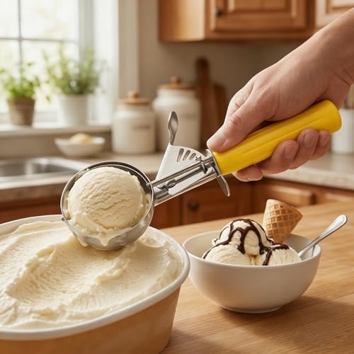 TOPKITCHEN Commercial-Grade Ice Cream Scoop 1.63 oz, 18/8 Stainless Steel Cookie Scoop with Plastic Handle, Portion Control Disher Scoop for Bakeries, Restaurants & Dessert Shops, #20, Yellow - size: 1.63 oz - Yellow