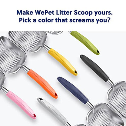 WePet Cat Litter Scoop, Aluminum Alloy Sifter, Kitty Metal Scooper, Deep Shovel, Long Handle, Poop Sifting, Kitten Pooper Lifter, Durable, Heavy Duty, for Litter Box - color: FLAT Aluminum \ #05 Grey Handle, size: Large