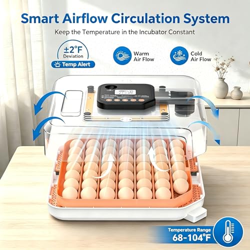 48 Egg Incubator with Auto Turner, Digital Temperature and Humidity Control, Built-in Egg Candler, External Water Refill - for Hatching Chicken, Duck, Quail, Goose Eggs