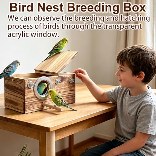 Tfwadmx Large Parakeet Nesting Box, Bird Nest Breeding Box, Wood Parrot Nest Box with Perch Bird Cage House for Cockatiel Lovebirds Budagie Canary Finch (XL) - color: XL-Brown