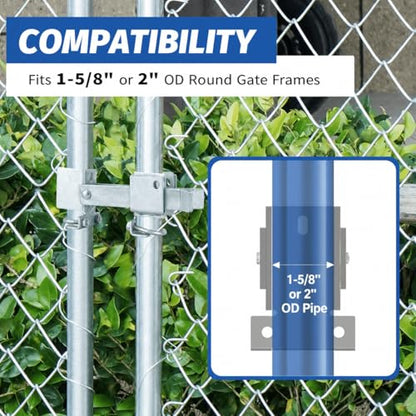 Double Gate Latch for Chain Link Fences - Heavy Duty Galvanized Steel Lockable Double Gate Latch for 1-5/8" Gate Frames, Secure Latching System with Padlock Holes for Residential & Commercial Use