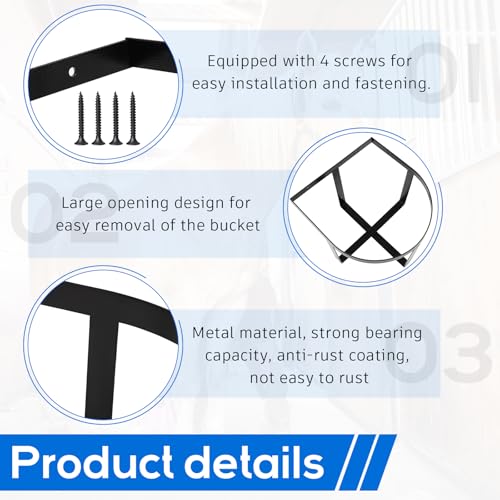 Teenyyou 4 Pcs Heavy Duty Metal Bucket Holder 5 Gallon Horse Water Feed Bucket Holder Pre Installed Pail Accessories Wall Mount Hang Organizer for Horse Stalls Barn Farmhouse Supplies
