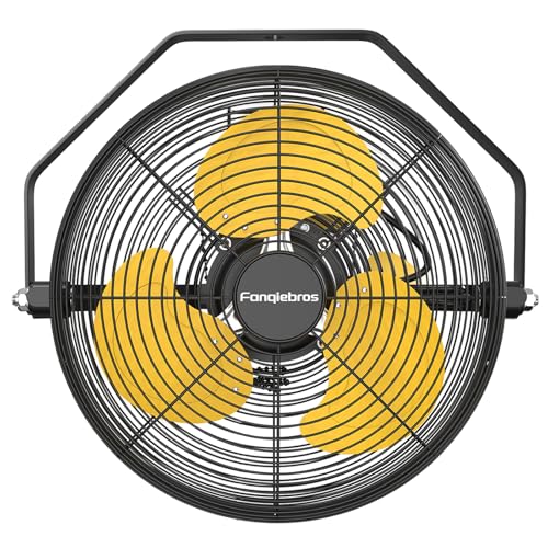 12 Inch High Velocity Wall Mount Fan, 2500 CFM Industrial Metal Air Circulator, 3-Speed Commercial Wall Fan with 180° Tilt, Pull Chain, for Garage, Workshop, Gym, Patio - UL Listed - color: Yellow, size: 12 inches