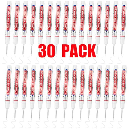 30 PCS Long Nib Marker,20mm Long Head Deep Hole Marker Pens,Longs Nose Markers,Waterproof Construction Markers Marking Tool,Permanent Markers Carpenter Ink marker Pens,Metal marking Pens,White - color: 30PCS-20MM White