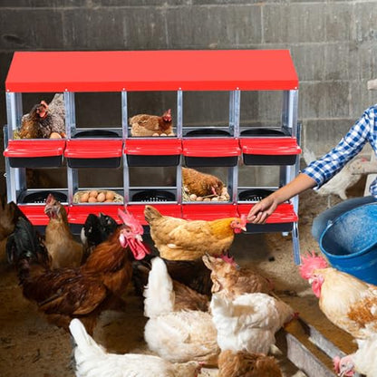 Chicken Nesting Box,Nesting Boxes for Chickens,Roll Away Nesting Boxes,10 Hole 2 Layer Hen Nest Boxes with Legs,Chicken Nesting Boxes,Easy Egg Collection,Cleanable Pull Out Hen Roosting Boxes - color: Red, size: 10 Holes With Stand