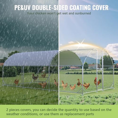 Large Metal Chicken Coop, Chicken Runs for Yard with Cover, Arch Roof Chicken Coop, Outdoor Chicken Pen, Heavy Duty Galvanized Steel Frame, Waterproof Cover, 10 x 20 x 6.5 FT - size: 118.1"L x 78.7"W x 235.2"H