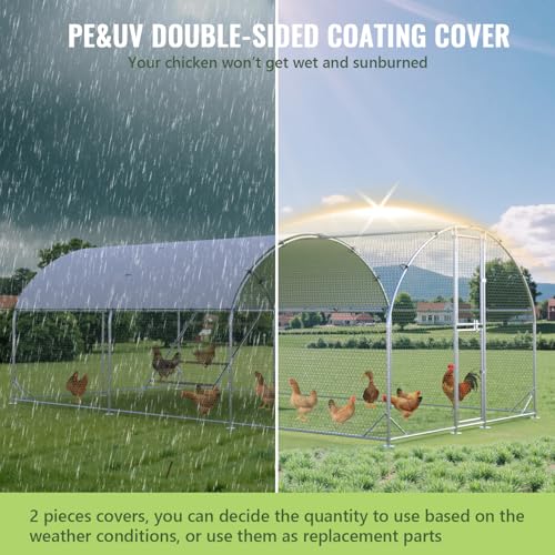 Large Metal Chicken Coop, Chicken Runs for Yard with Cover, Arch Roof Chicken Coop, Outdoor Chicken Pen, Heavy Duty Galvanized Steel Frame, Waterproof Cover, 10 x 20 x 6.5 FT - size: 118.1"L x 78.7"W x 235.2"H