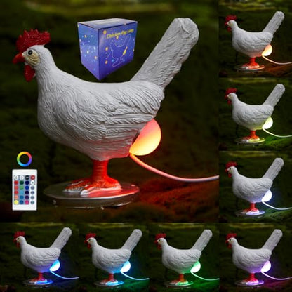 Chicken Egg Lamp, 3D Resin Chicken Lamp, Hen Laying Egg Lamp with Color Gift Box, Lifelike LED Egg Lamp, Funny Easter Christmas Birthday Gift for Friends (d) - color: d