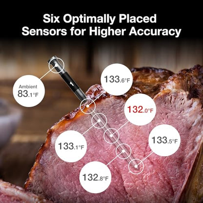 ThermoMaven Smart Bluetooth Wireless Meat Thermometer: Standalone Base, WiFi Unlimited Range, 6 Sensors with NIST Certified Accuracy, 2 Probes for Kitchen, BBQ, Grill, Oven, Smoker, Rotisserie - color: Red-2 Probes