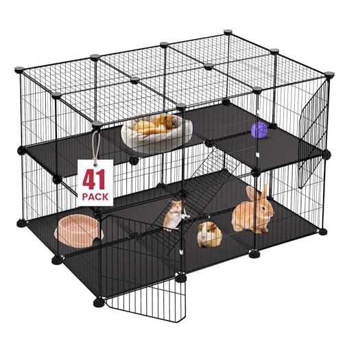 VISCOO 41 Panels Pet Playpen, 35.4" L x 23.6" W x 23.6" H Small Animal Playpen with 2 Doors, C&C Cage for Guinea Pigs,Rabbit,Bunny,Hedgehogs, Puppy Play Pen Indoor Outdoor, Two-Story Chicken Play Pen - color: 35.4" L x 23.6" W x 23.6" H, style: 41 Metal P