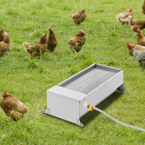 7.5L Water Trough for Livestock Self Filling Drinking Bowl with Float Valve & 3.28ft Hose 304 Stainless Steel Water Tank for Horse Goat Pig Cow Deer, Silver, Easy to Clean