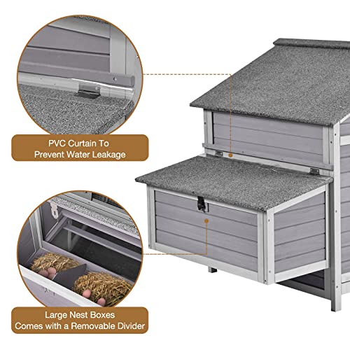 GUTINNEEN Chicken Coop Outdoor Hen House Duck Coop Rabbit Hutch Wooden Poultry Cage with 3 Perches,2 Sides Large Nesting Boxes
