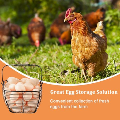 2 PCS 7" Black Square Wire Egg Baskets for Fresh Egg With Handle, Small Metal Collecting Basket for Gathering Fresh Eggs, Chicken and Duck Eggs Hunting Basket Egg Holder Countertop - color: Black