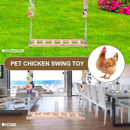 Pet Chicken Swing Wooden Climbing Ladder Rooster Perch Hanging Natural Wood Bird Swing for Coop Stress Relief Pet Supplies Random Color