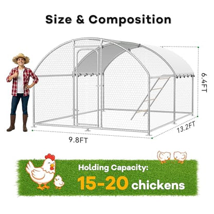 Large Metal Chicken Coop Run with Roosting Perch Waterproof and UV-Resistant Cover,13.2x9.8x6.4 Outdoor Walk-in Chicken Duck Cage Poultry Pen House for Backyard Farm Use,Dome Roof - size: 157.5"L x 118.1"W x 78.0"H