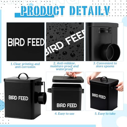 Reallnaive 2 Pcs Metal Bird Seed Container with Scoop, Bird Feed Storage Container with Fitted Lid, Farmhouse Style Ideal Gift for Birds and Pet Owners(Black) - color: Black