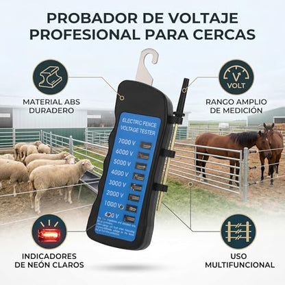 Electric Fence Voltage Tester, Digital Electric Fence Tester Fault Finder Portable Gardening Farming Equipment with Neon Indicator Lights, 600V to 7000V