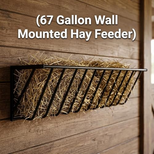 67 Gallon Wall Mount Livestock Hay Feeder Hay Rack | Rustproof carbon steel slat design, space saving wall mount for horse goat sheep farm feeding