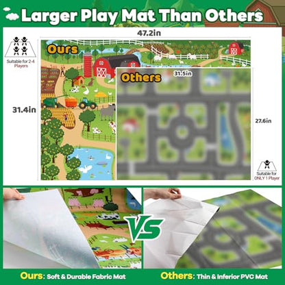 Farm Animal Toys for Toddlers,38 PCS Realistic Animal Figurines Toys with 47.2”x31.4” Large Activity Play Mat and Tractor Toy,Farm Playset Educational Learning Toy for Toddlers Kids 3-5