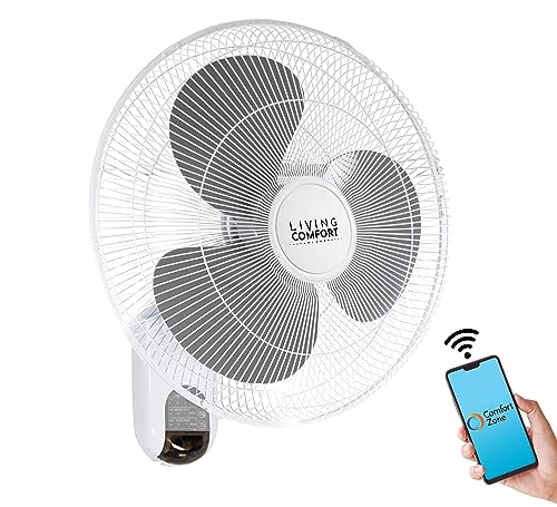 Comfort Zone 16-Inch Smart WiFi Wall Mount Fan, Oscillating 3-Speed Indoor Fan with App Control, Timer & Sleep Mode – Quiet Adjustable Tilt, All-Metal Grille – Space-Saving Cooling for Home or Office - style: 16" With WiFi