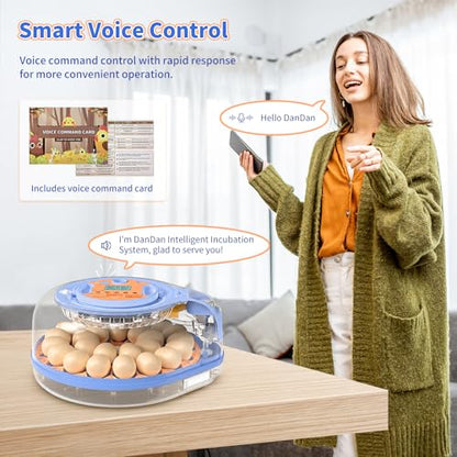 Incubators for Hatching Eggs, FAMEWARE 26 Egg Incubator with Voice Control, Auto Turning, Auto Humidity, °F/°C Switch & Egg Candler, Fits Chicken Bird Eggs - Blue - color: Blue