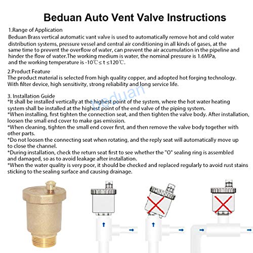 Beduan Brass 10500-VE Automatic Float Valve, 3/8" Male Thread Air Release Valve Air Bleeder Valve Vent Valve - size: 3/8" Male