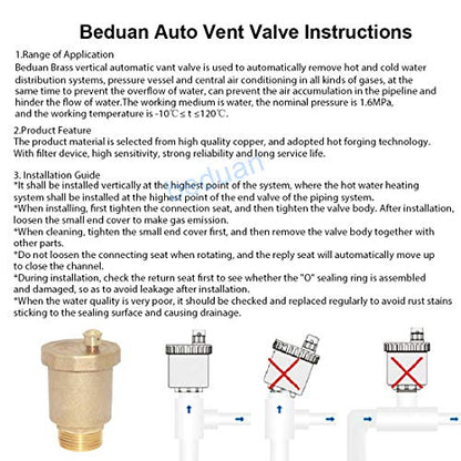 Beduan Brass 10500-VE Automatic Float Valve, 3/8" Male Thread Air Release Valve Air Bleeder Valve Vent Valve - size: 3/8" Male