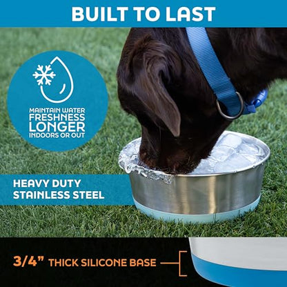 Master Pet Supply Stainless Steel Dog Bowls Set of 2 with Extra Thick Silicone Base - 4 Cup (32 oz) True Blue, Non-Slip, Dishwasher Safe Metal Bowls, Pet Dog Food Bowl for Dogs, Cats, Anti Rust - color: True Blue, size: 4 Cups (32 oz) 2 Pack